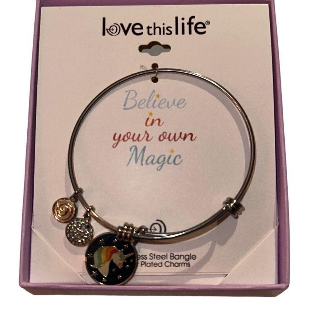 *NEW * Believe In Your Magic Love This Life Stainless Steel Bangle 7cm